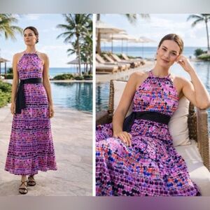 NWT RHODE Resort Julia Tiered Dress in Polka Dots Purple/ PinK/ Magenta Size L